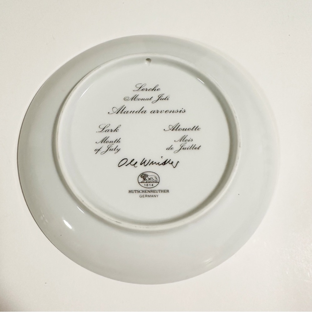 Vintage Hutschenreuther July Month Germany Lark Swallow Bird Decorative Plate - Picture 3 of 4